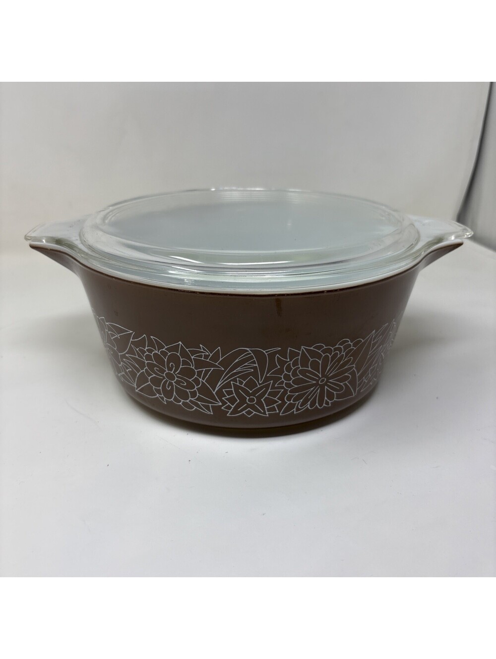 Pyrex Brown Woodland Floral 475 B Casserole Dish w/Clear Glass Lid 2.5L